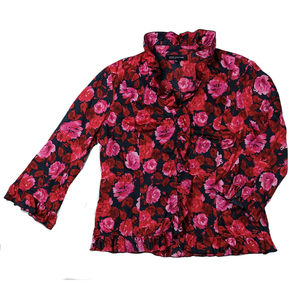 Jones New York Ruffle Neck Blouse size Large